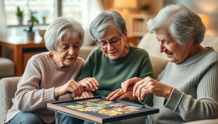 Elderly women engaged in a puzzle in a modern care home setting.