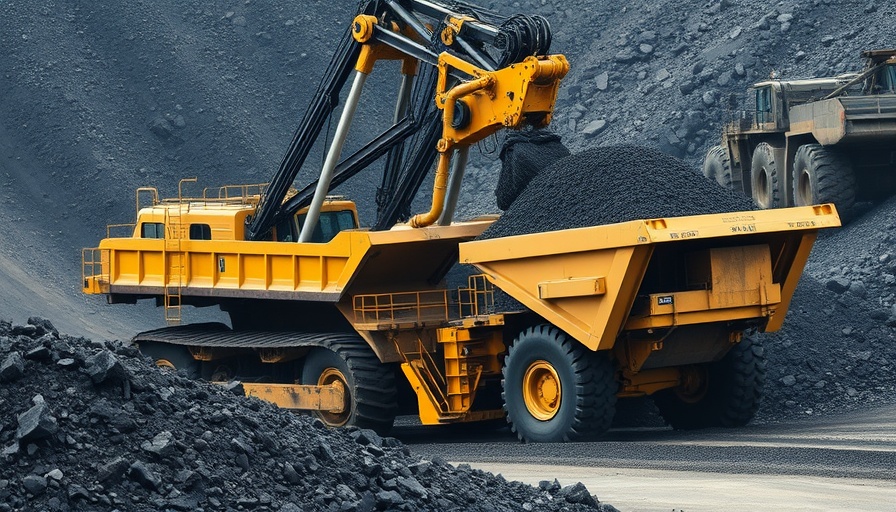 Industrial excavator loading coal at a mine, highlighting fossil fuel production impact on global climate goals.