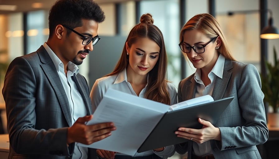 Professionals analyzing business documents for sustainable financing.