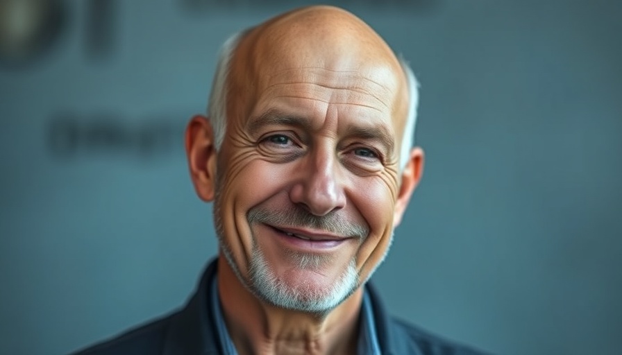 Thoughtful older man smiling gently, human evolution and consciousness.