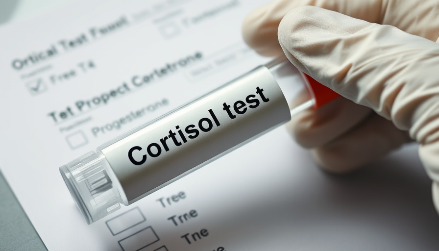 Medical cortisol test tube with gloved hand demonstrating hormonal interactions.