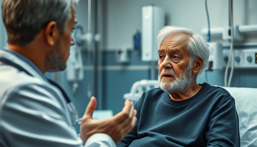 Concerned elderly person discussing health with a doctor in a hospital.