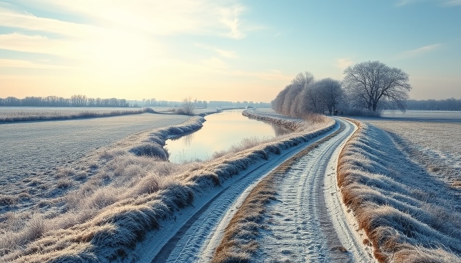 Frosty Friesland landscape with river and path, hardlooproutes.