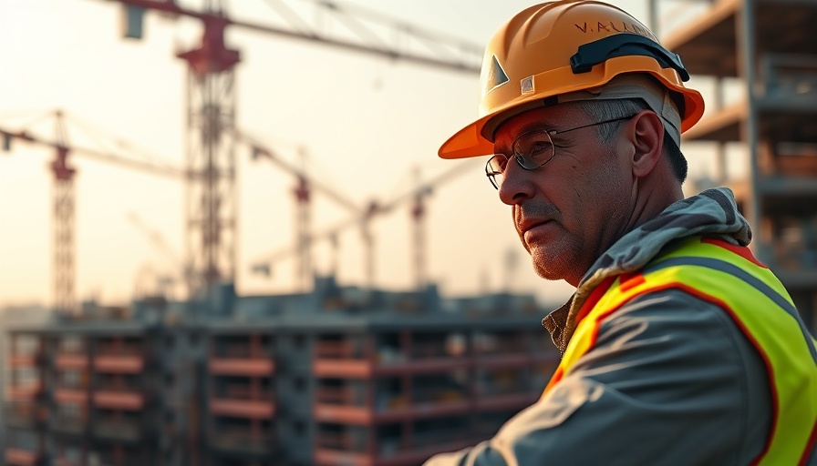 Construction worker focusing on task at a busy site. Improve migrant worker rights.