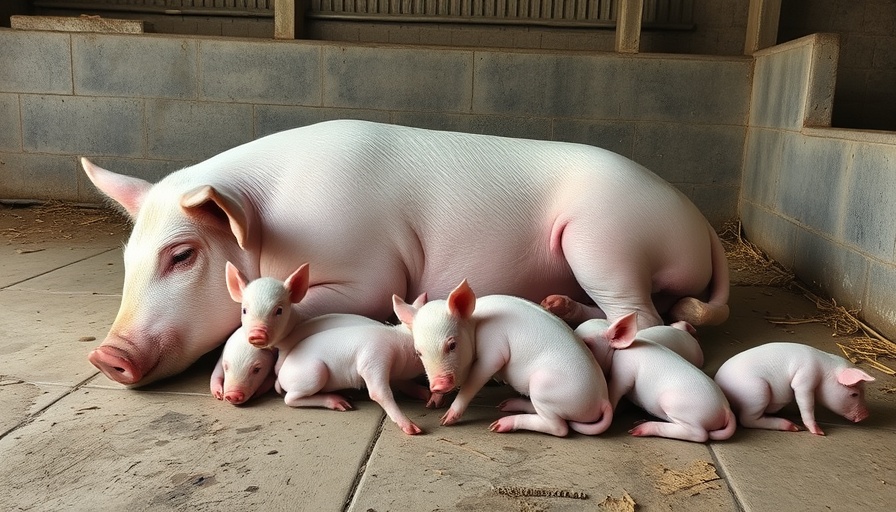 Sow with piglets nursing, aiming to reduce piglet mortality