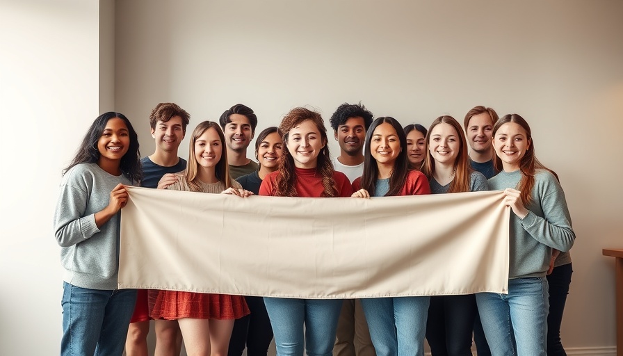 Diverse group holding a banner, promoting cyberbullying awareness.