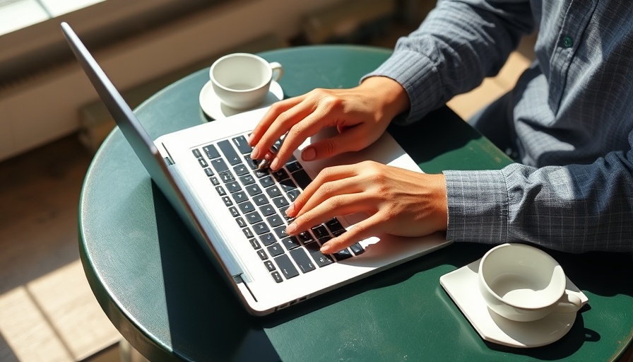 Person typing on laptop with coffee, rise in workers changing jobs.
