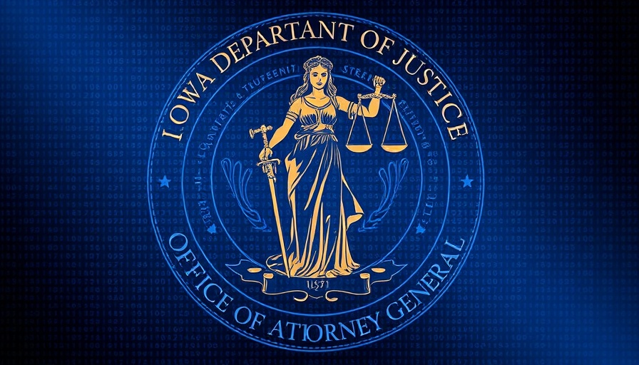 Iowa Department of Justice emblem with Lady Justice, relevant to online safety tips for kids.
