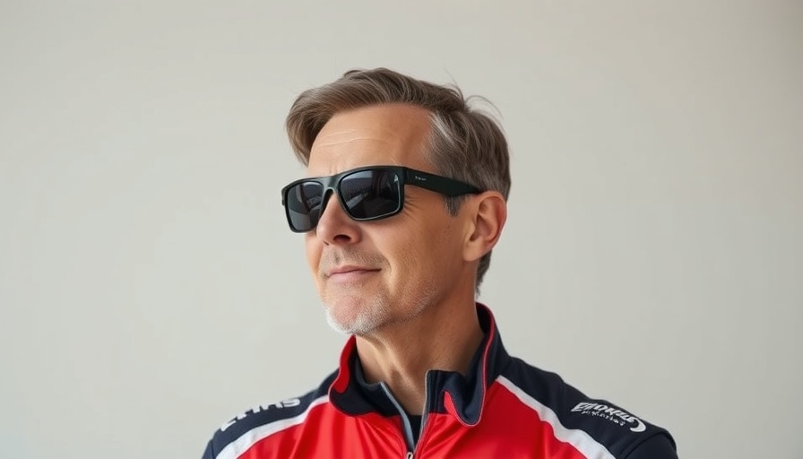 Confident man in racing gear, looking aside.