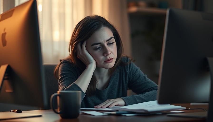 Exhausted woman at desk, showing consequences of sleep deprivation.