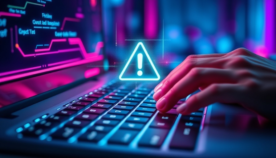 Cyber risk management concept with keyboard and alert symbol.