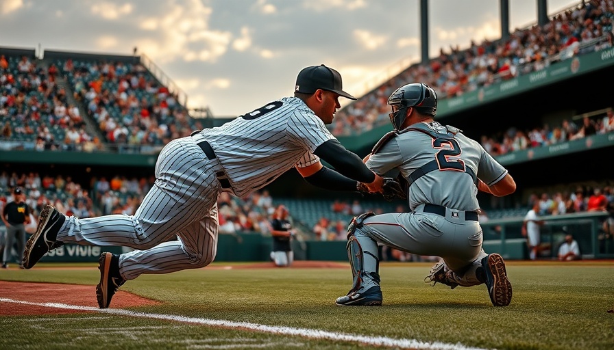 Yankees player diving at home with Red Sox catcher in action, live.