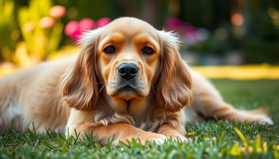Golden cocker spaniel in garden, illustrating pet insurance payouts benefits.