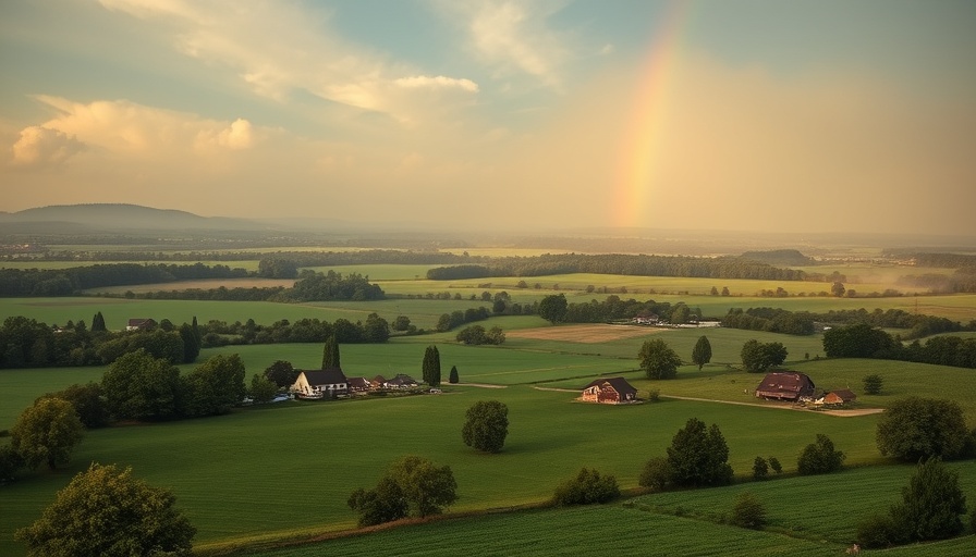 Fryslân Wâlden Icoonlandschap aerial view with rainbow over farmland.