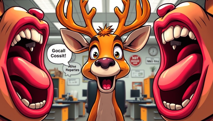Cartoon deer caught between loud mouths illustrating workplace toxicity.