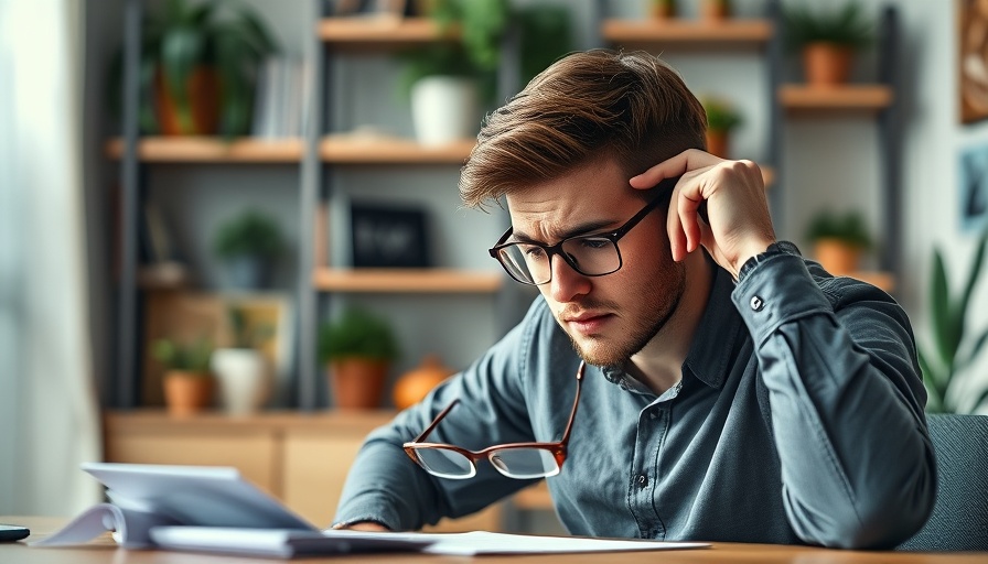 Young man experiencing digital tool fatigue at home desk.