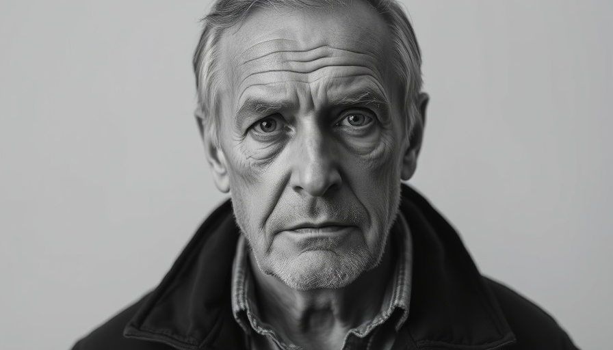 Serious older man in monochrome portrait, neutral expression.