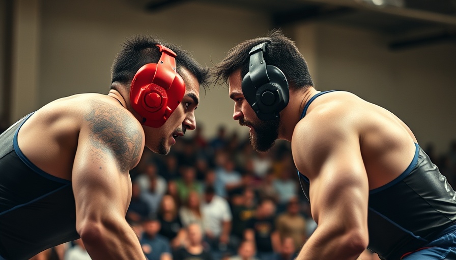 Intense wrestling match depicting focus and determination, emphasizing work-life balance.