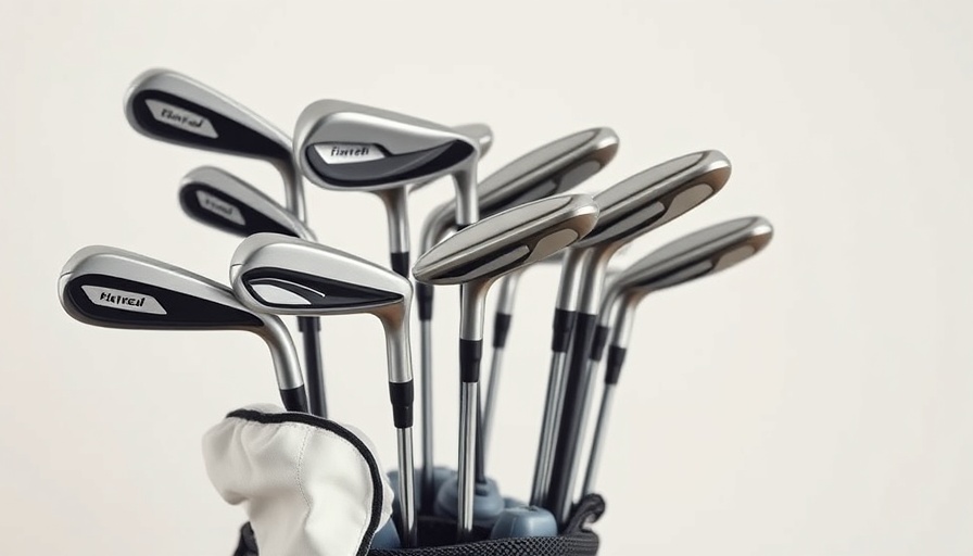 Modern golf club set with branded covers, close-up.