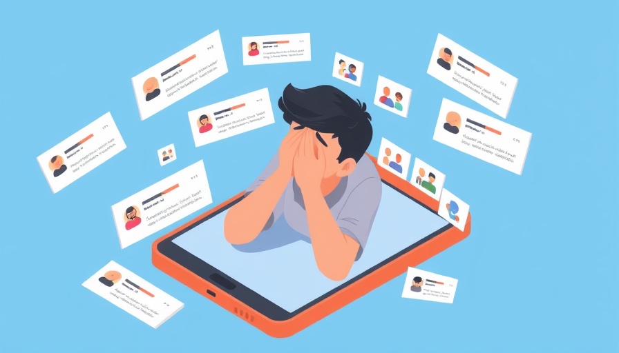 Illustration of cyberbullying awareness with distressed youth and social media icons.