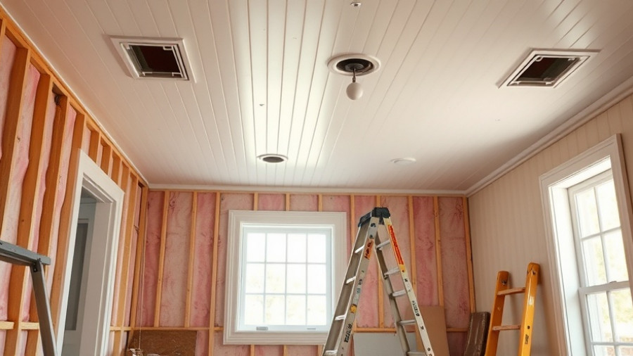 DIY beadboard wall paneling installation in progress in a room under renovation.