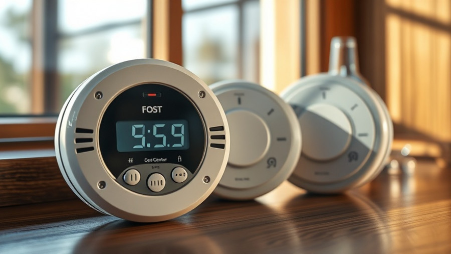 Modern carbon monoxide detectors in a 2025 test setup, featuring sleek designs.