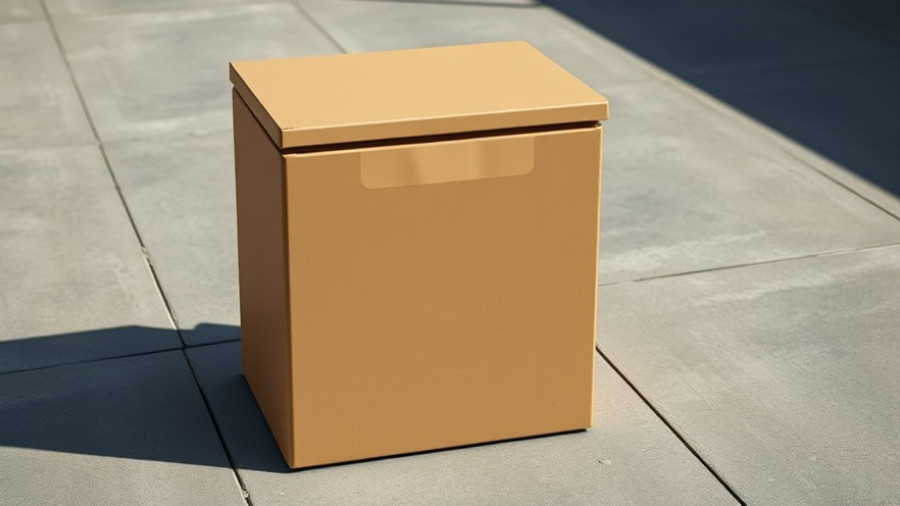 Brown parcel delivery box outdoors with secure lock.