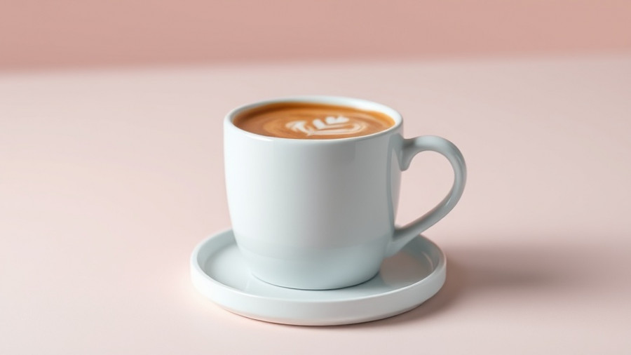 Modern Ember smart mug with coffee on pastel background.