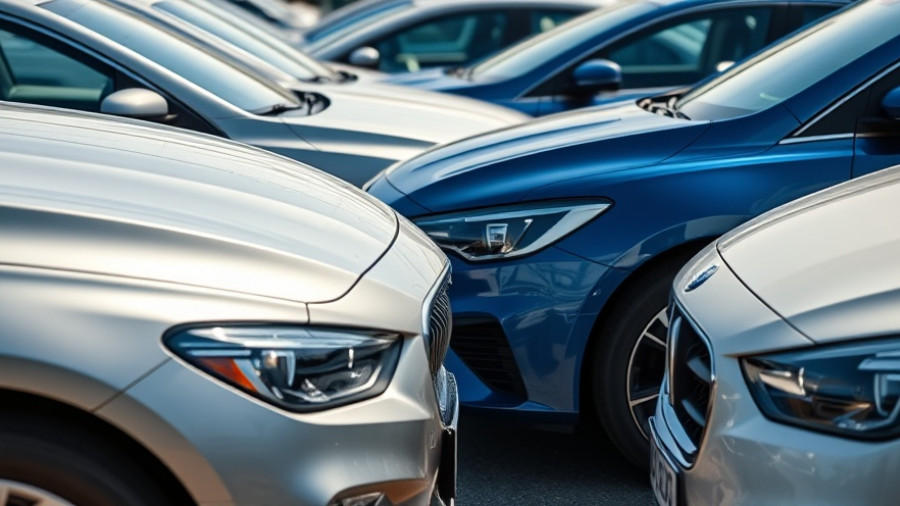 Modern cars closely parked in a lot highlighting new car prices.