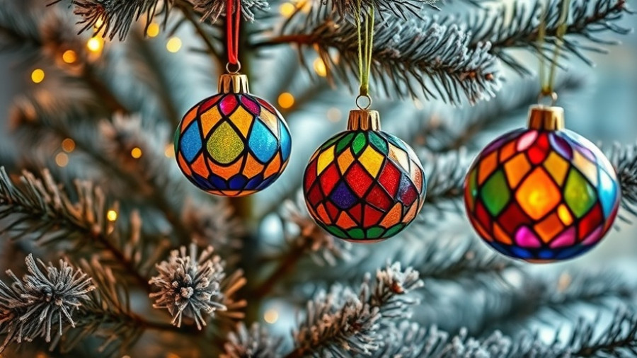 Festive stained glass ornaments on a Christmas tree, Holiday Planning Tips.