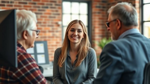 Consultant meeting with clients boosting Mutual of Omaha life insurance satisfaction.