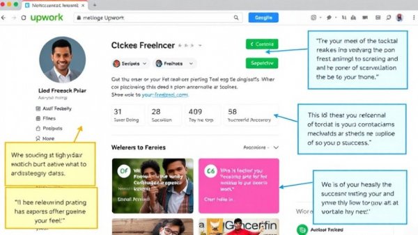 Freelancing Success on Upwork profile showcasing earnings and certifications.