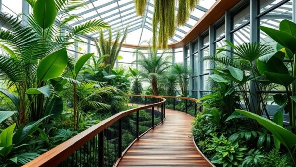 Luxurious biophilic garden interior enhancing wellness with vibrant foliage