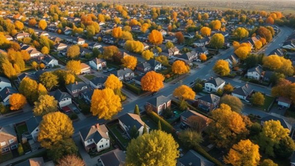 Aerial view of suburban neighborhood for home improvement news