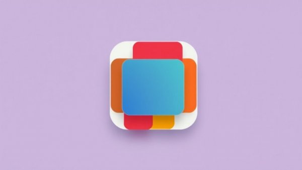 Colorful abstract icon resembling layered rectangles.