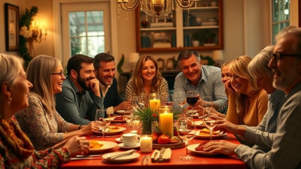 Team intelligence depicted through lively group interaction at dinner.