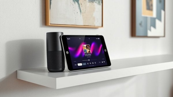 Smart home devices on a budget: sleek smart speaker and tablet.