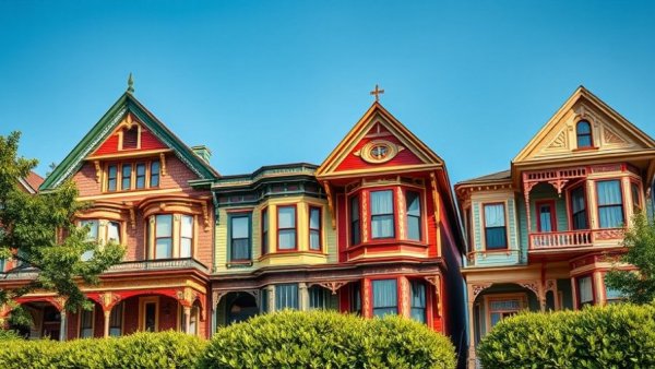 Beautiful Victorian houses under blue sky, home remodeling inspiration.