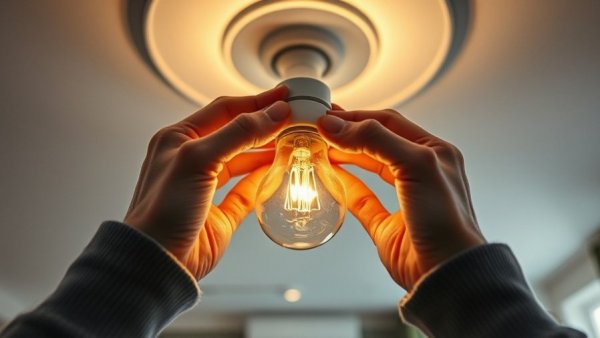 Hands changing bulb in modern lamp, showcasing LED lights lifespan.