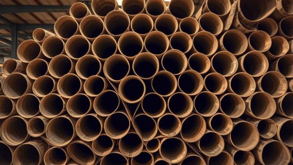 Geometric recycled cardboard tubes in a warehouse, showcasing recycled cardboard construction.