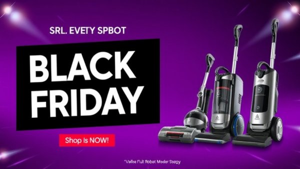 Best Robot Vacuum Deals for Black Friday graphic with sale elements.