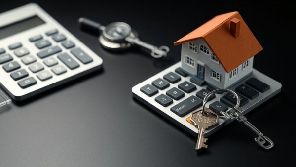 Calculator and miniature houses depict multiple SBA loans concept.