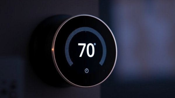 Smart thermostat display, energy-saving tech to cut your heating costs.