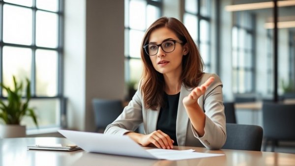 Professional interview tips explained by a woman in office setting.