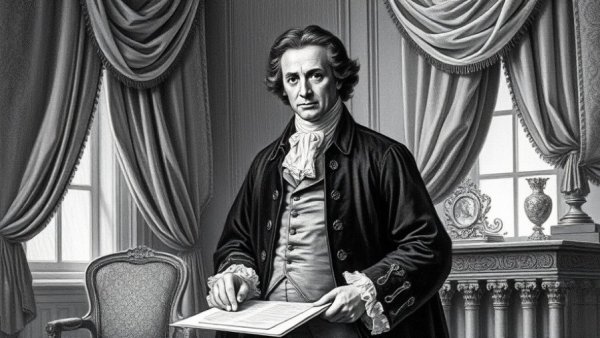 Engraving of historical figure related to money sayings.