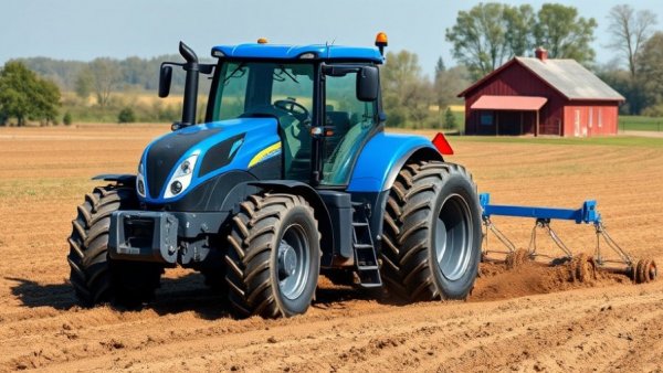 Blue tractor on a farm in one of the top agricultural states in America