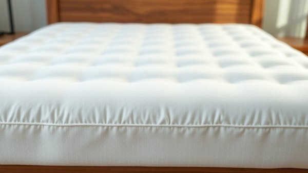 Smooth white mattress topper on wooden bed for back pain relief.