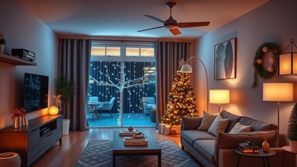 Modern smart home automation setup with holiday decor