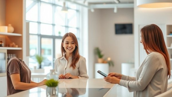 Salon interaction illustrating invoice factoring services for cash flow management.