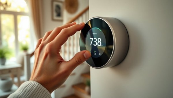 Adjusting a smart thermostat in a modern home for savings.